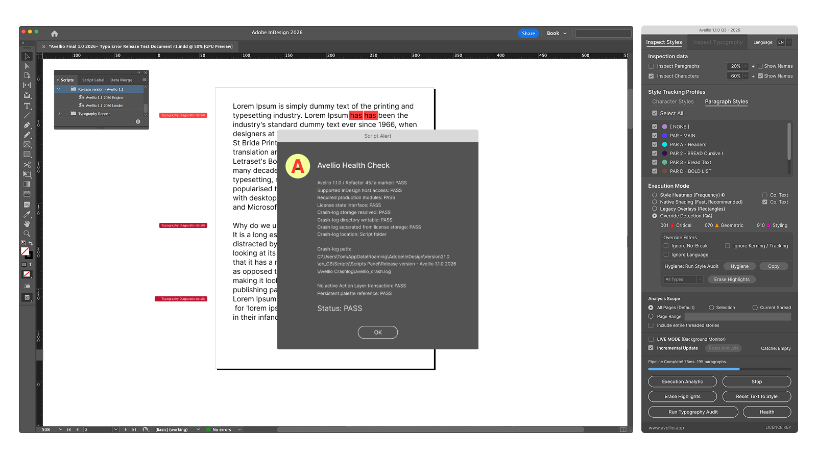 UI-18 — Health Check results showing the production marker, host, modules, license, storage, and transaction status